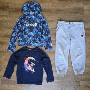 Boys Hurley & Volcom 3-Piece Outfit Bundle Size 6-7